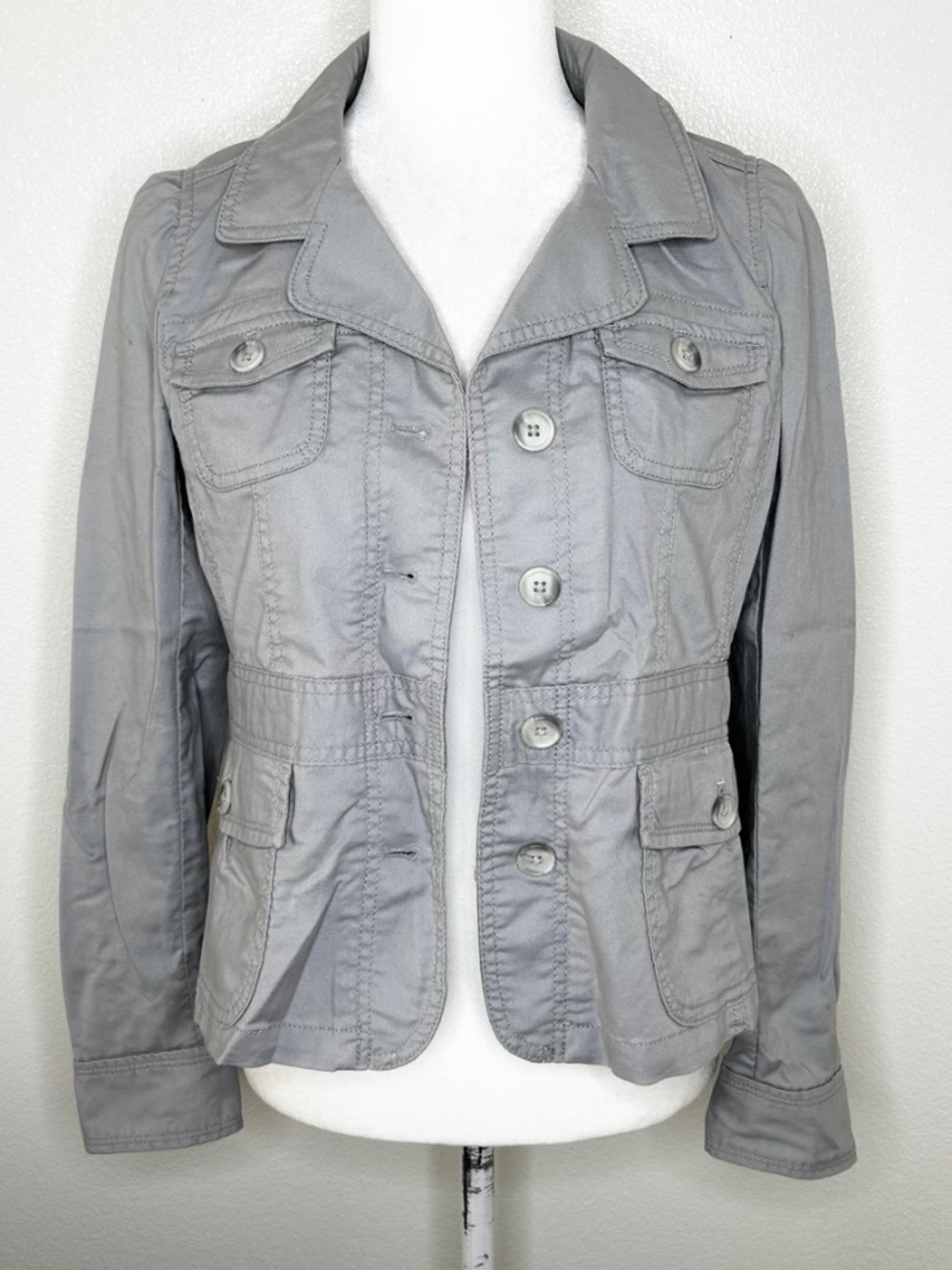 LOFT Womens Gray Button-Up Collared Utility Jacket Size 2